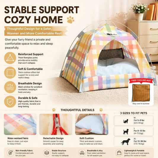 Pet Tent Bed Removable Cat Sofa Basket Canvas Semi-enclosed Cat House