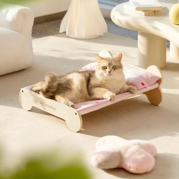 Luxury Wooden Cat Bed – Durable Elevated Pet Bed With Washable Cover
