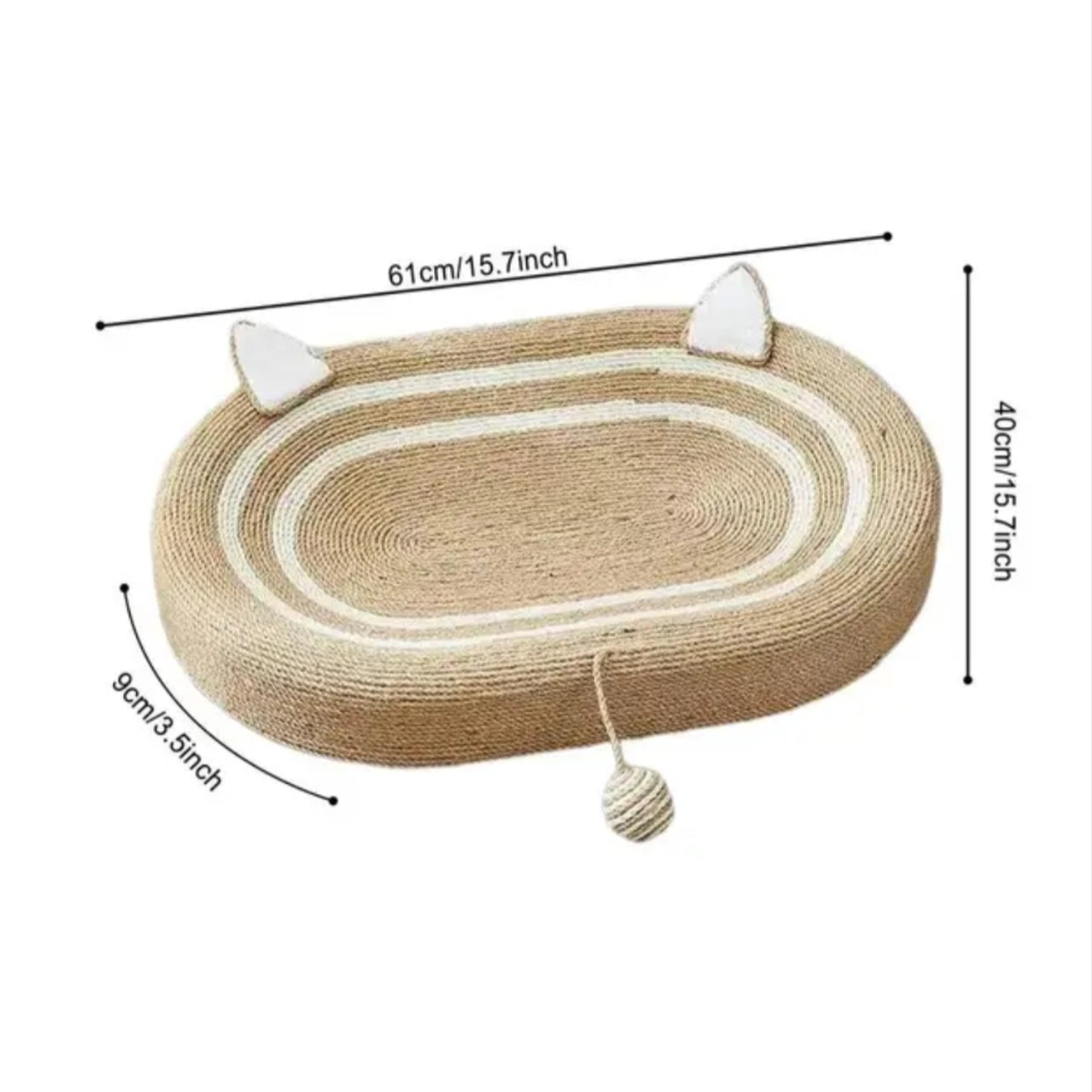 Cat Scratch Pad Oval Board - Durable Sisal Scratcher with Play Ball Toy