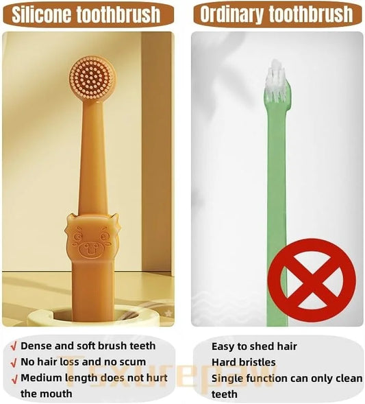 Pet Toothbrush Silicone Bristle Brush - Cat Dog Brush Set with Storage Cup