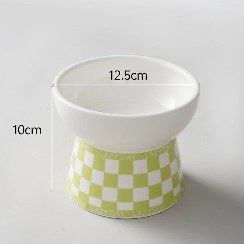 Ceramic Cat Bowl - Elevated Cat Dish With Whisker Fatigue Relief & Spill Resistant Design