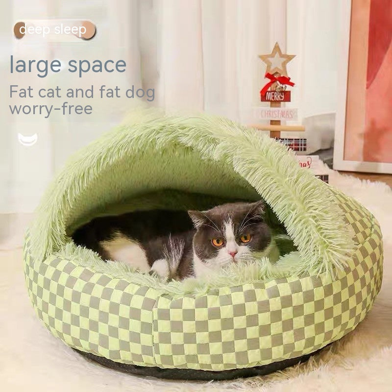 Pet Warm Nest - Diamond Quilt Closed Pet Bed With Plush PP Cotton Filling