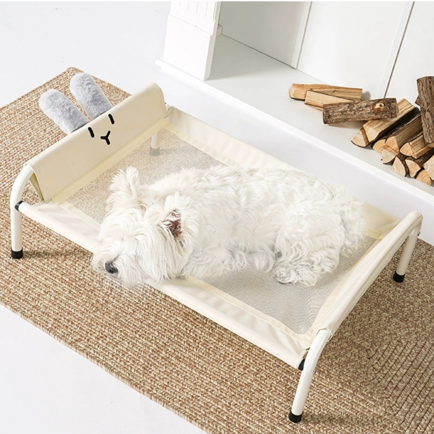 Pet Camp Bed - Breathable Raised Dog Bed With Durable Metal Frame & Rabbit Ears