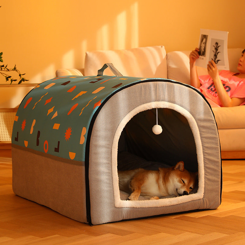 Large Dog House - Waterproof Dog Bed With Removable Cushion & Breathable Shelter