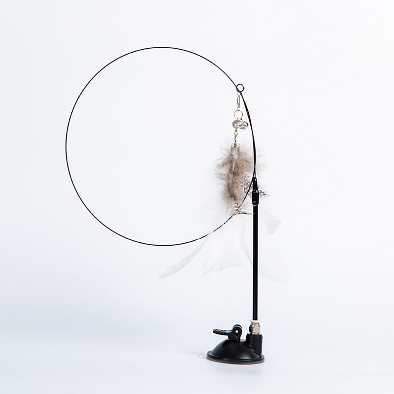 Cat Teaser Stick – Strong Suction Cup Long Rod Elastic Feather Wand