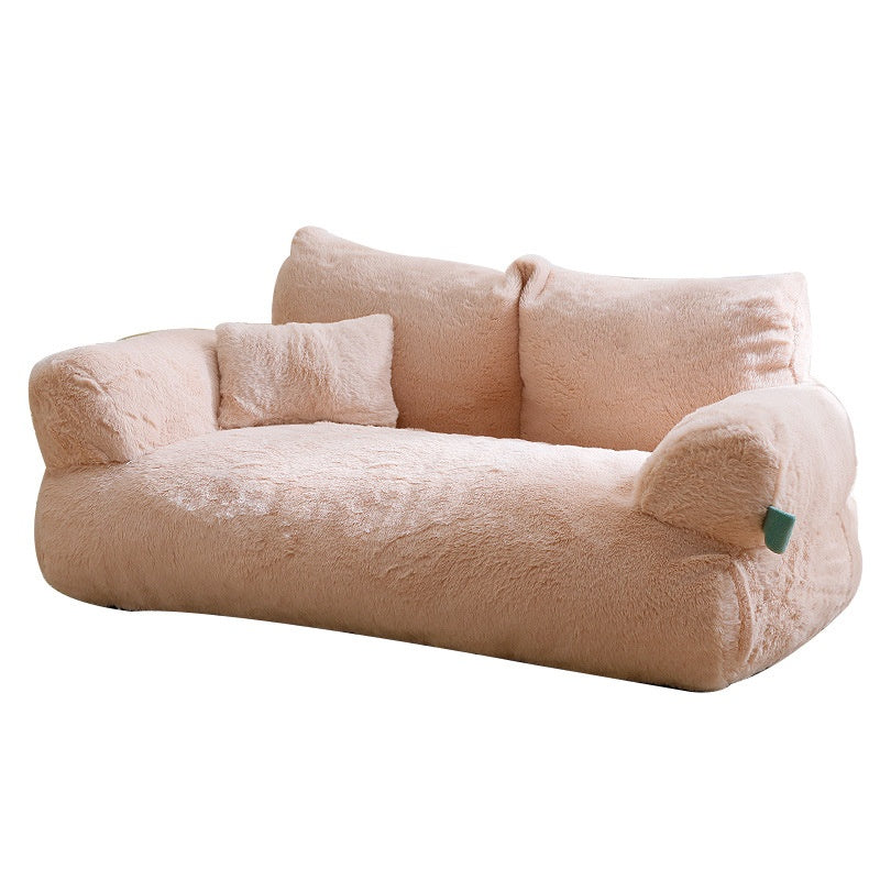 Large Cat Sofa - Warm Plush Pet Sofa With Flannel Beige Couch