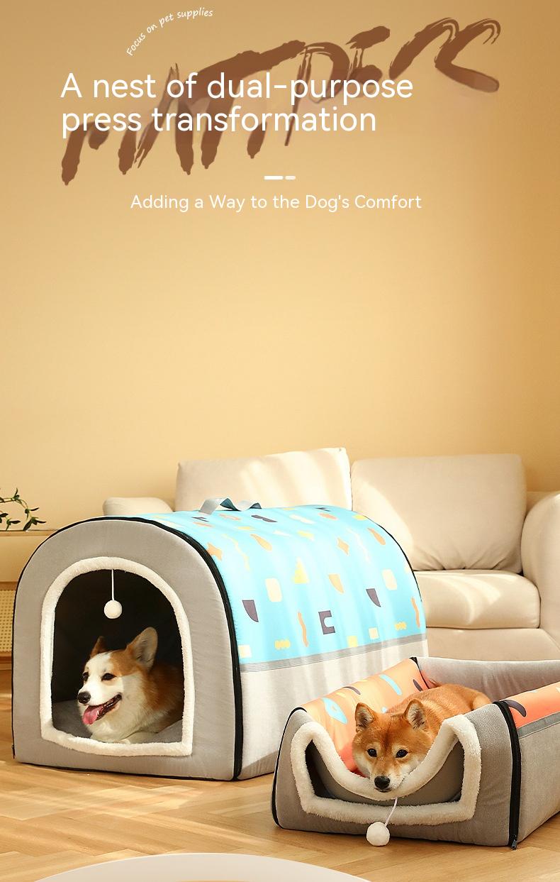 Large Dog House - Waterproof Dog Bed With Removable Cushion & Breathable Shelter