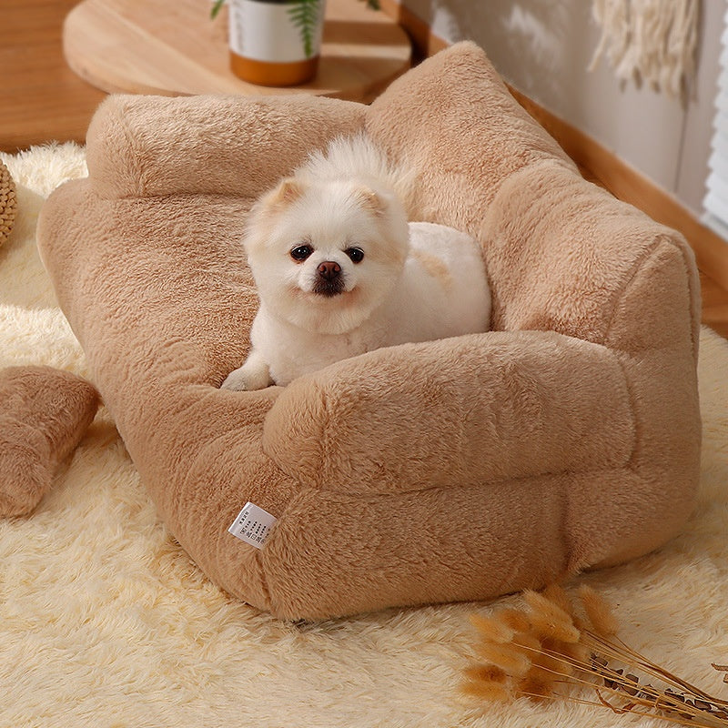 Large Cat Sofa - Warm Plush Pet Sofa With Flannel Beige Couch
