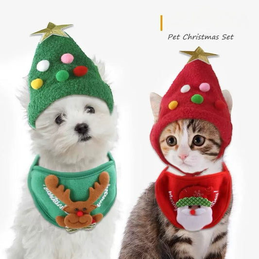 Pet Christmas Hat With Dog Holiday Scarf – Warm Festive Pet Accessories
