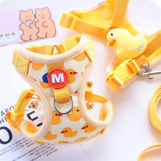 Cartoon Duck Dog Harness & Leash Set Adjustable