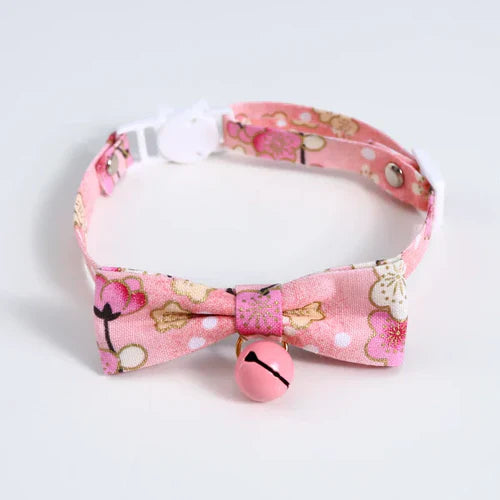 Cats Collar Cherry Blossoms – Adjustable Japanese Cat Collar with Bell