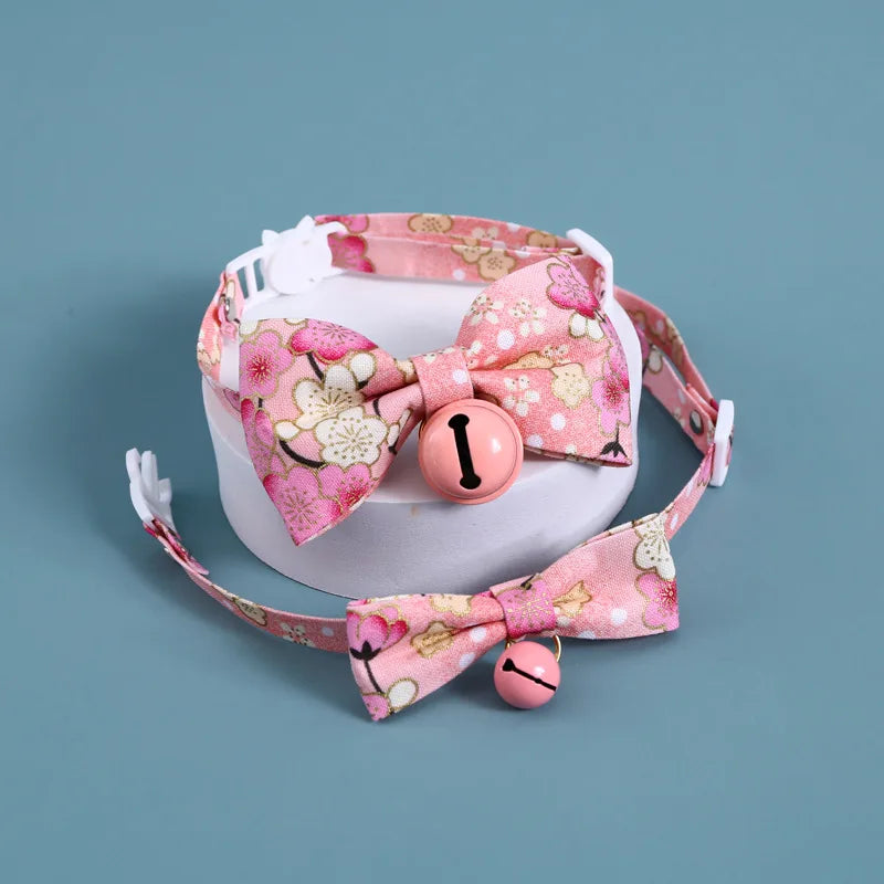 Cats Collar Cherry Blossoms – Adjustable Japanese Cat Collar with Bell