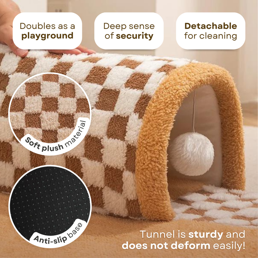 Cat Tunnel Bed - Cozy Indoor Cat Play Tunnel with Washable Cover