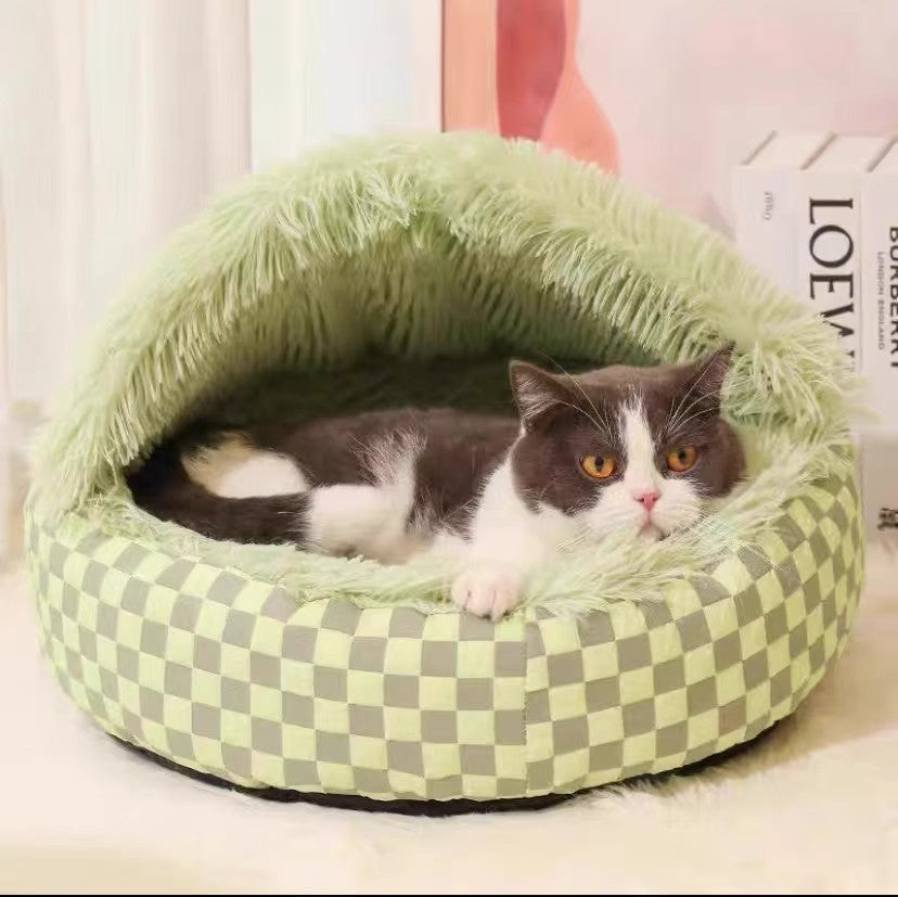 Pet Warm Nest - Diamond Quilt Closed Pet Bed With Plush PP Cotton Filling