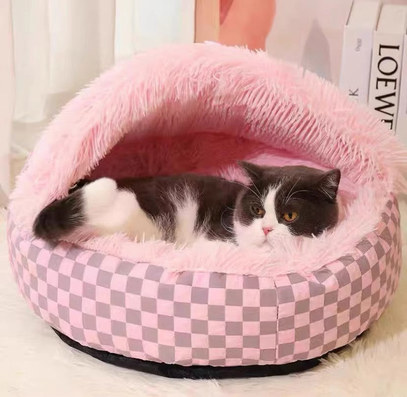 Pet Warm Nest - Diamond Quilt Closed Pet Bed With Plush PP Cotton Filling