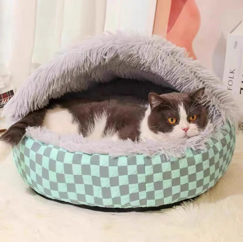 Pet Warm Nest - Diamond Quilt Closed Pet Bed With Plush PP Cotton Filling