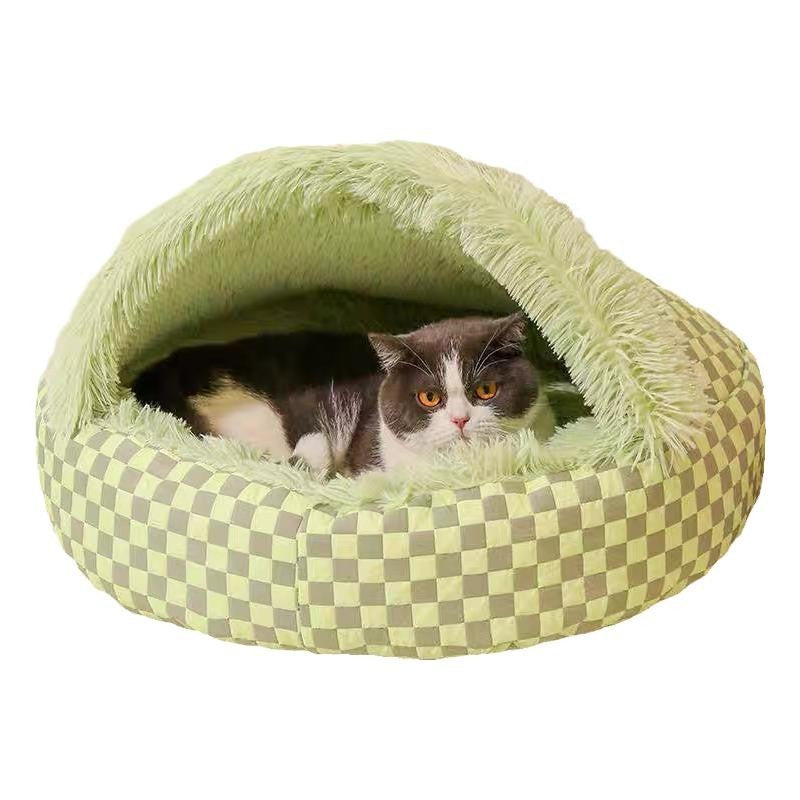 Pet Warm Nest - Diamond Quilt Closed Pet Bed With Plush PP Cotton Filling