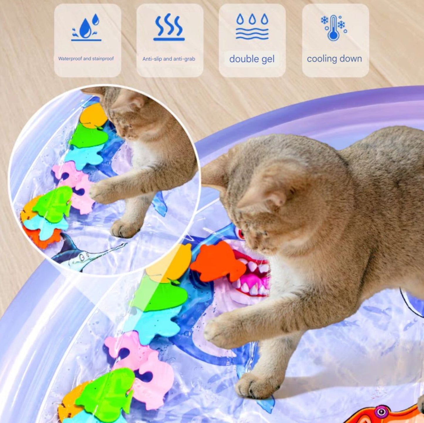 Pet Inflatable Water Mat | Scratch Resistant Cooling Pad & Interactive Toy