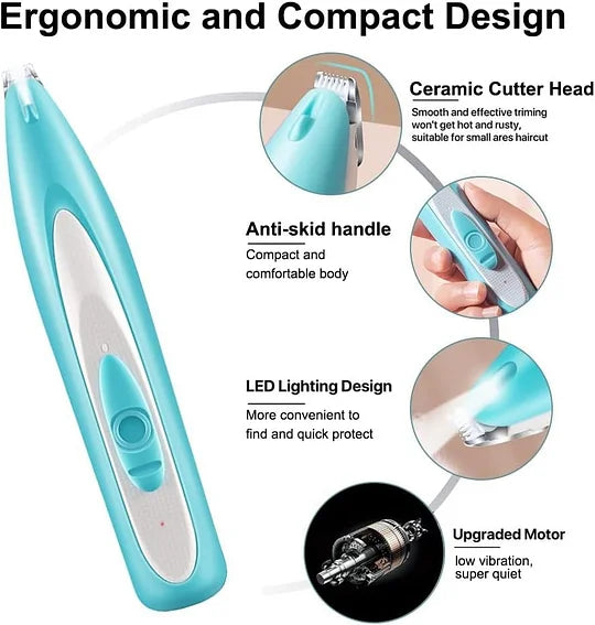 Pet Paw Trimmer - Quiet Pet Clipper with LED Light & Stainless Steel Blade for Small Areas