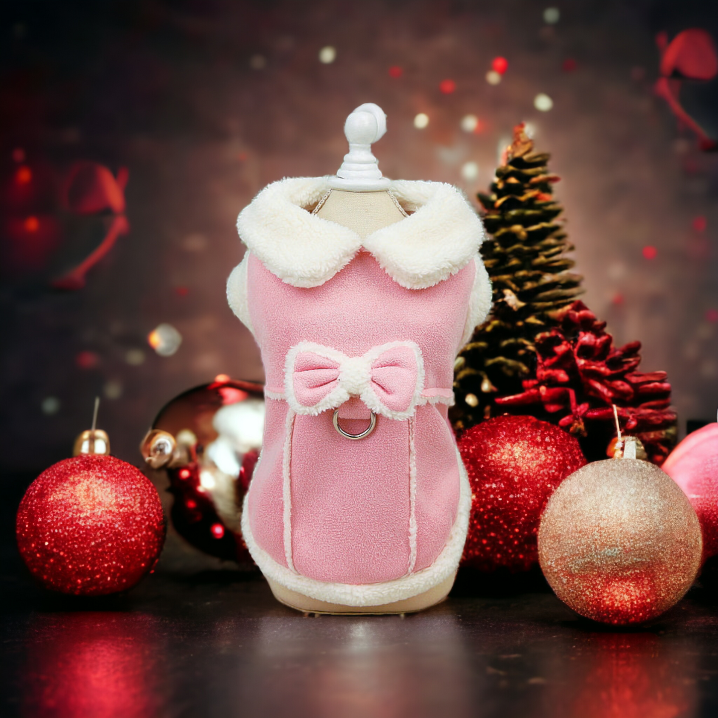 Cute Dog Coat - Stylish Pet Cotton Jacket With Plush Collar & Adorable Bow