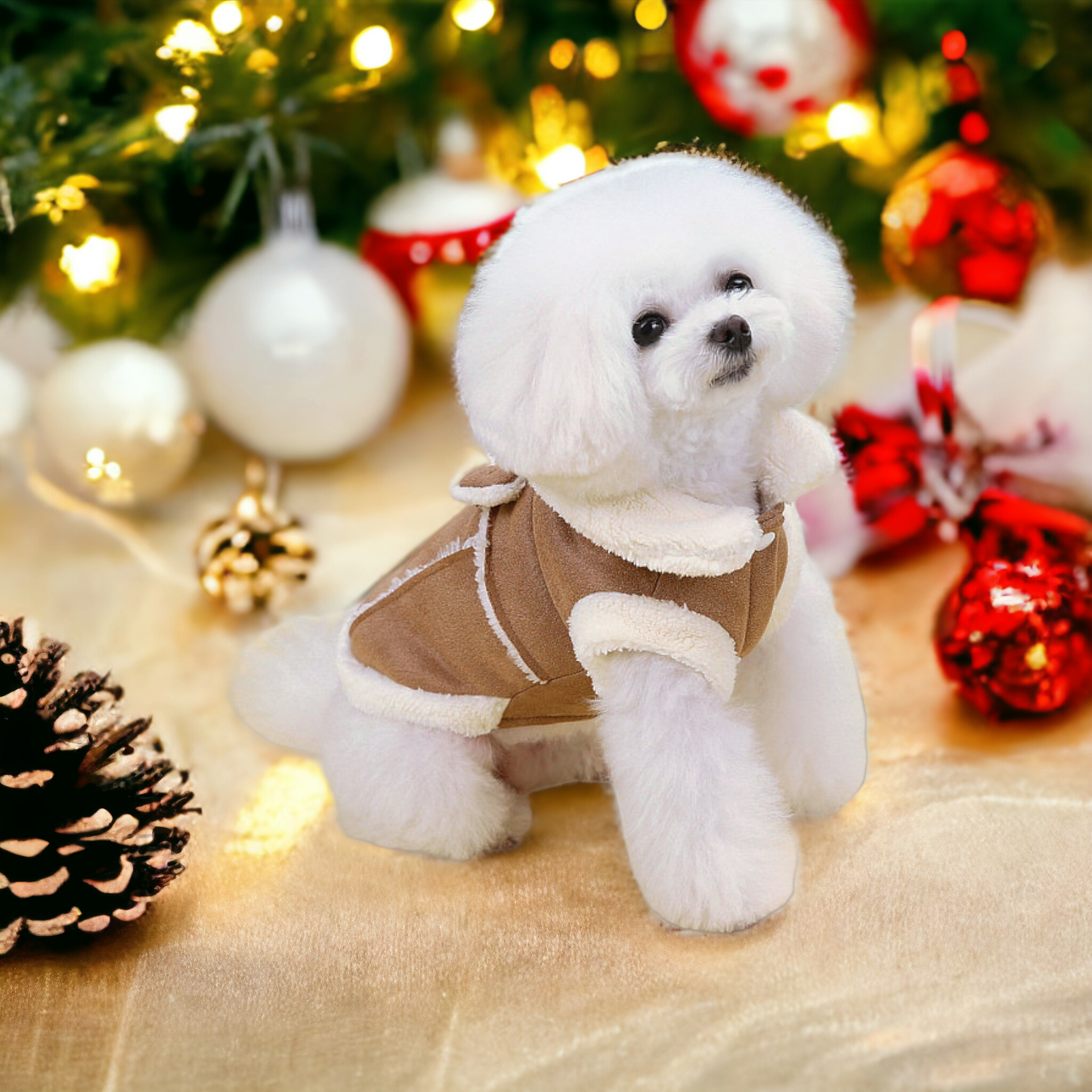 Cute Dog Coat - Stylish Pet Cotton Jacket With Plush Collar & Adorable Bow