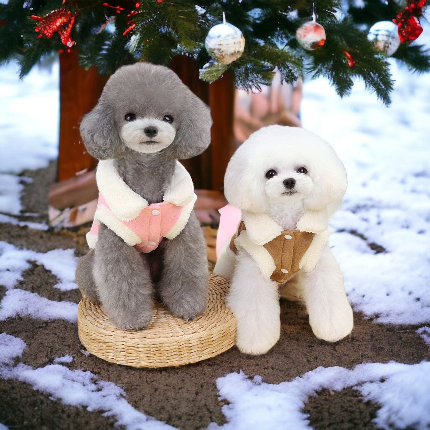 Cute Dog Coat - Stylish Pet Cotton Jacket With Plush Collar & Adorable Bow
