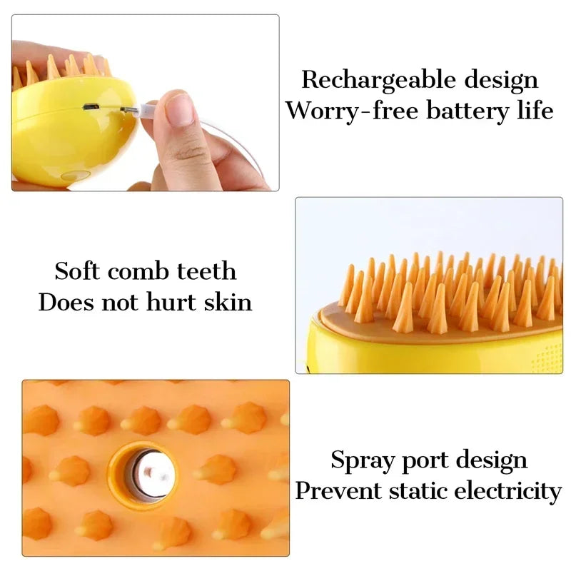 3 in 1 Cat Brush | Pet Grooming Brush with Nano Mist Spray & Deshedding Tool