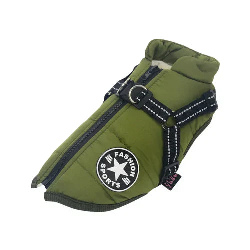 Dog Winter Jacket – Waterproof Reflective Dog Harness & Warm Fleece Coat