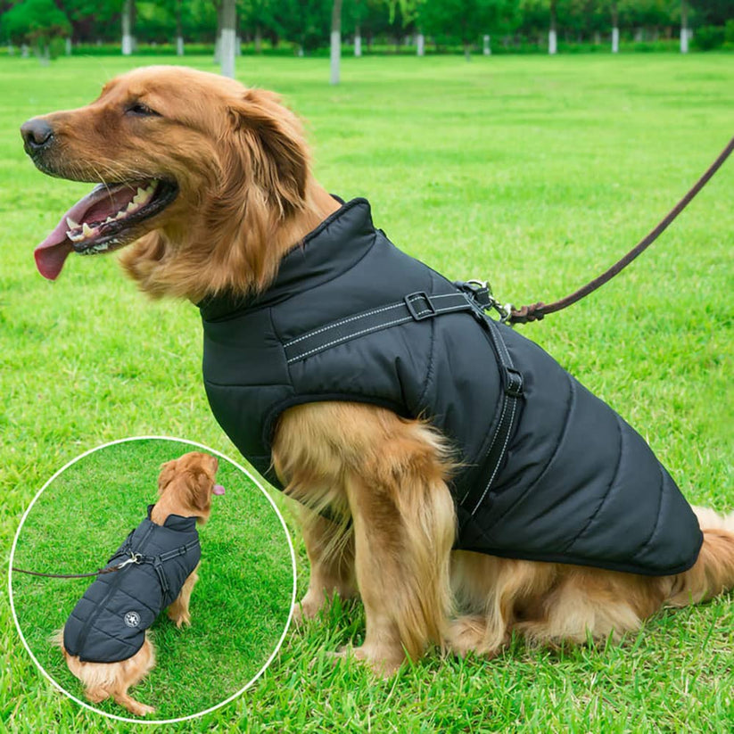 Dog Winter Jacket – Waterproof Reflective Dog Harness & Warm Fleece Coat