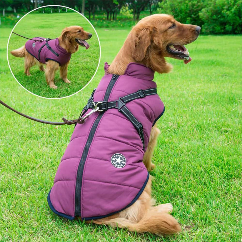 Dog Winter Jacket – Waterproof Reflective Dog Harness & Warm Fleece Coat