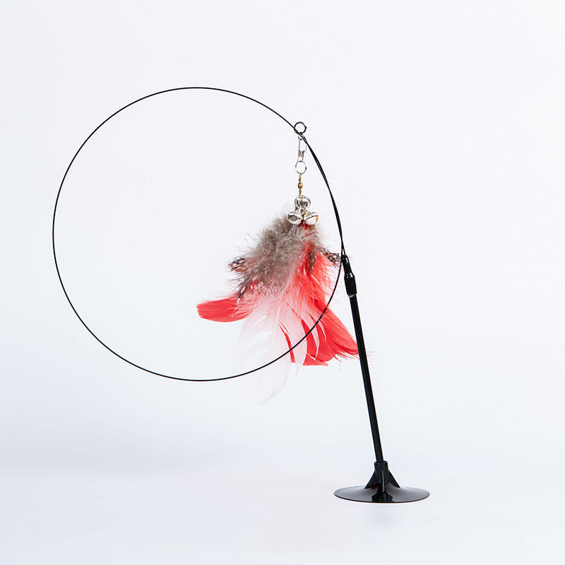 Cat Teaser Stick – Strong Suction Cup Long Rod Elastic Feather Wand