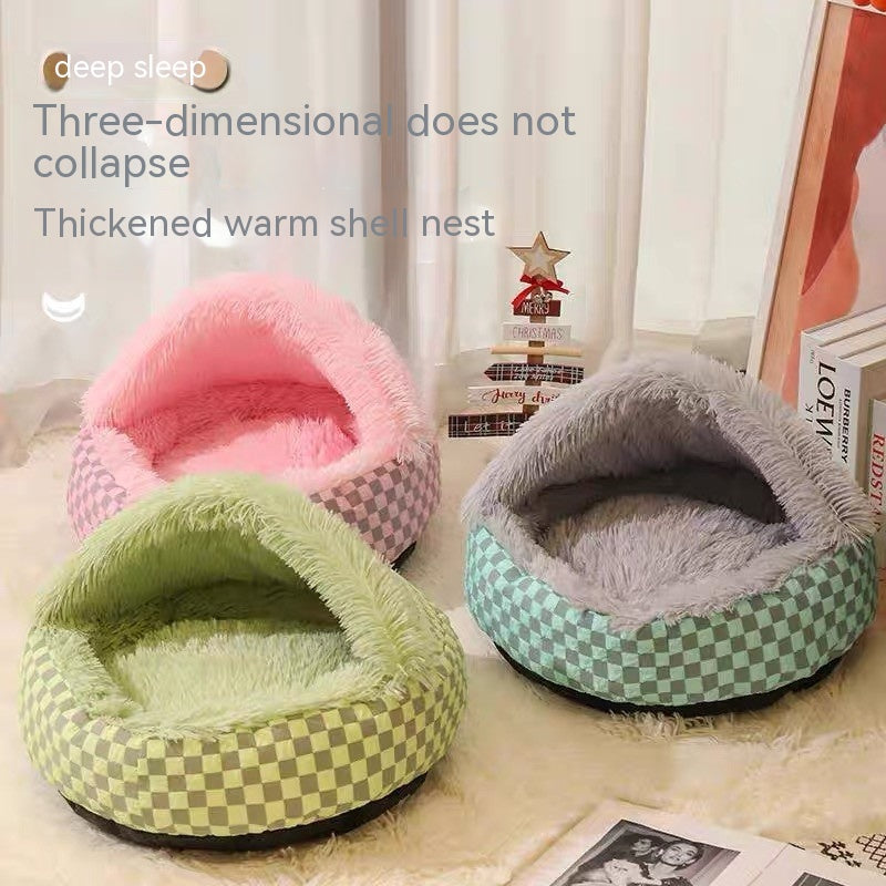 Pet Warm Nest - Diamond Quilt Closed Pet Bed With Plush PP Cotton Filling