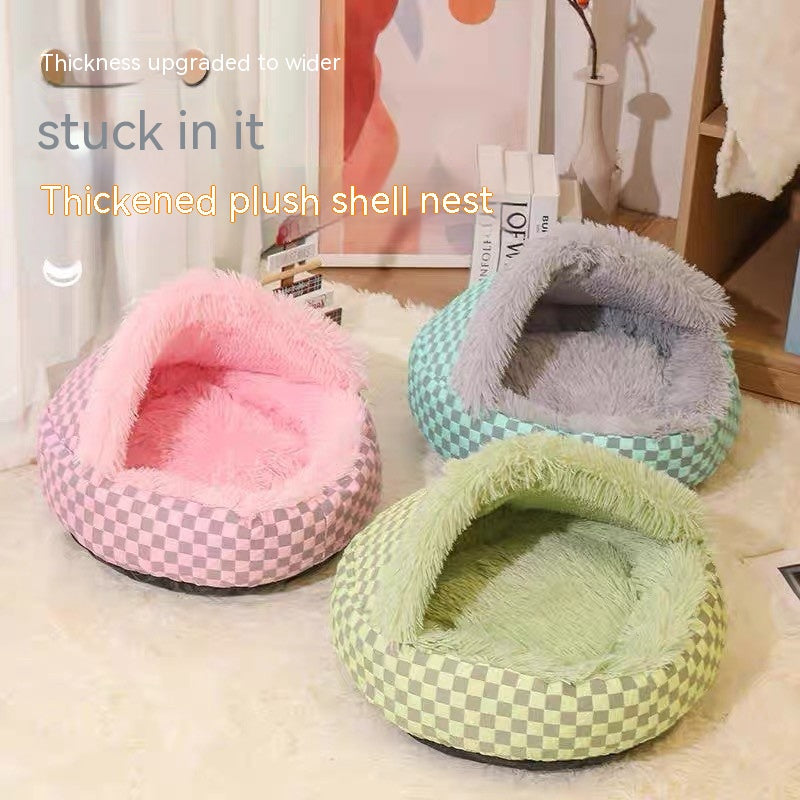 Pet Warm Nest - Diamond Quilt Closed Pet Bed With Plush PP Cotton Filling