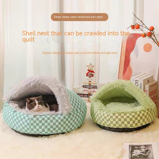Pet Warm Nest - Diamond Quilt Closed Pet Bed With Plush PP Cotton Filling