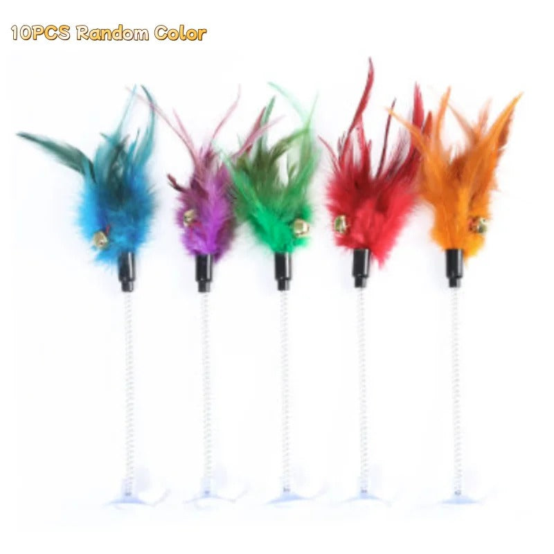 New cat funny cat stick steel wire long pole feather cute cat toy kitten fishing rotating
