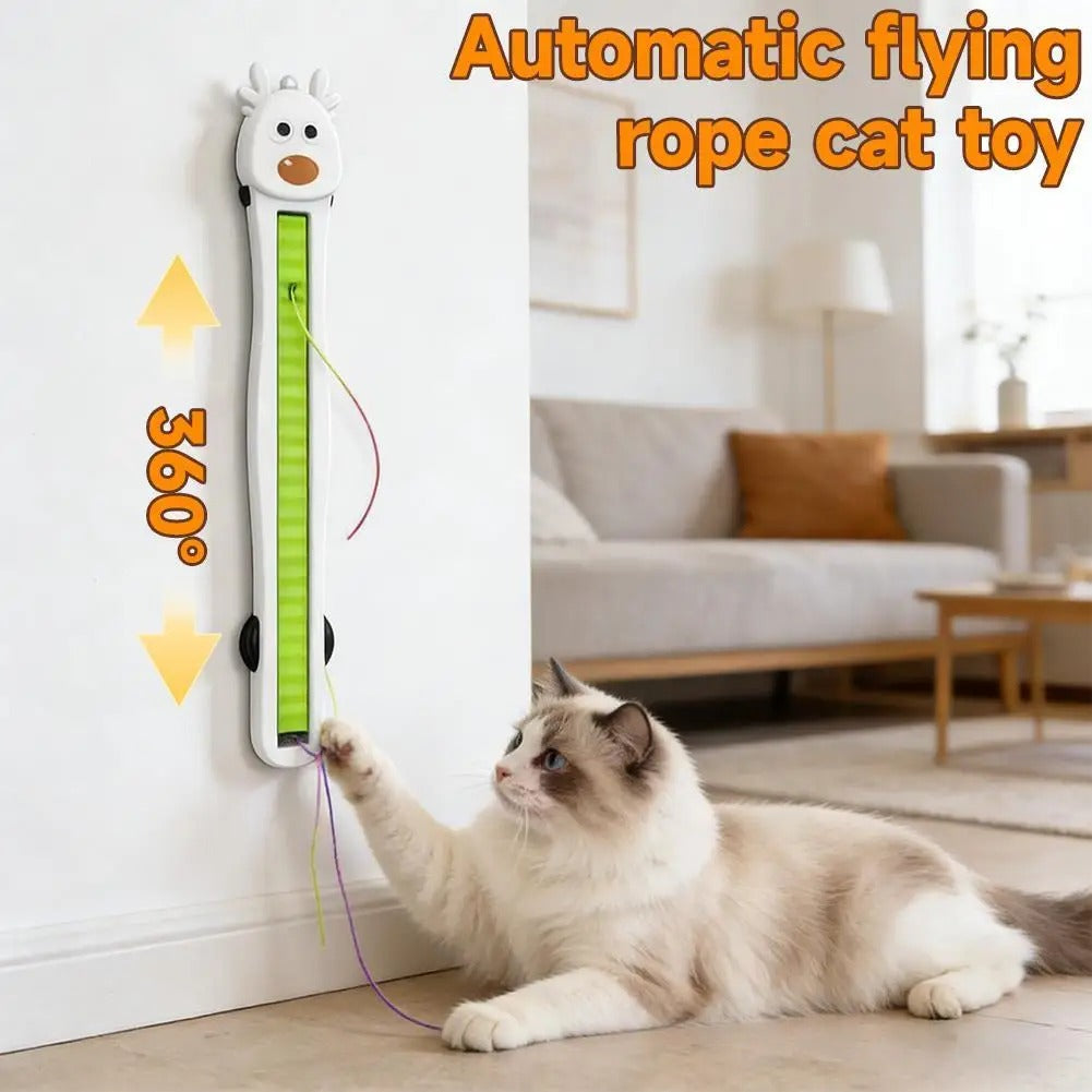 Wall Mounted Auto Motion Flying Rope Cat Toy Quiet String Interactive Adjustable Modes Electric Teasing Kitten Toy for Boredom