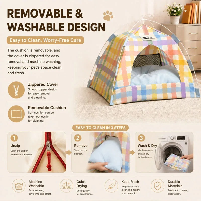 Pet Tent Bed Removable Cat Sofa Basket Canvas Semi-enclosed Cat House