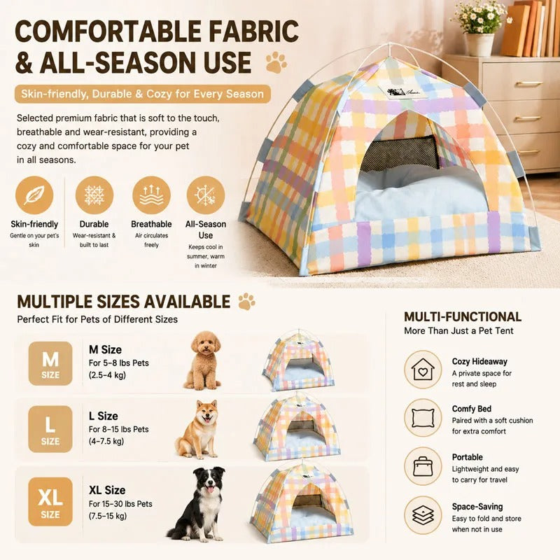 Pet Tent Bed Removable Cat Sofa Basket Canvas Semi-enclosed Cat House