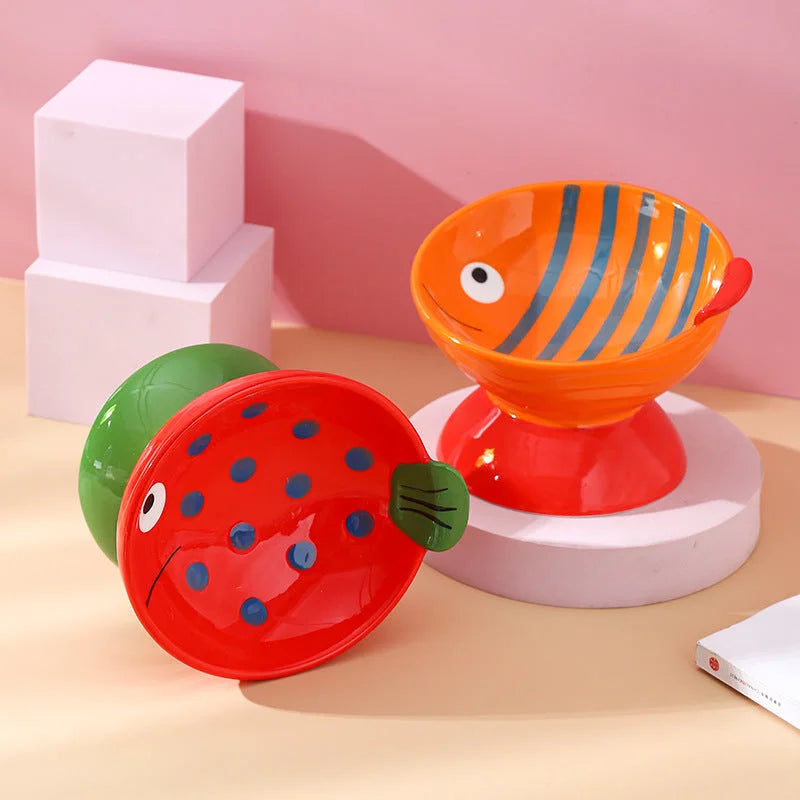 Ceramic Cat Bowl - Elevated Cat Bowl with Anti Spill Design & Non Slip Pet Feeder
