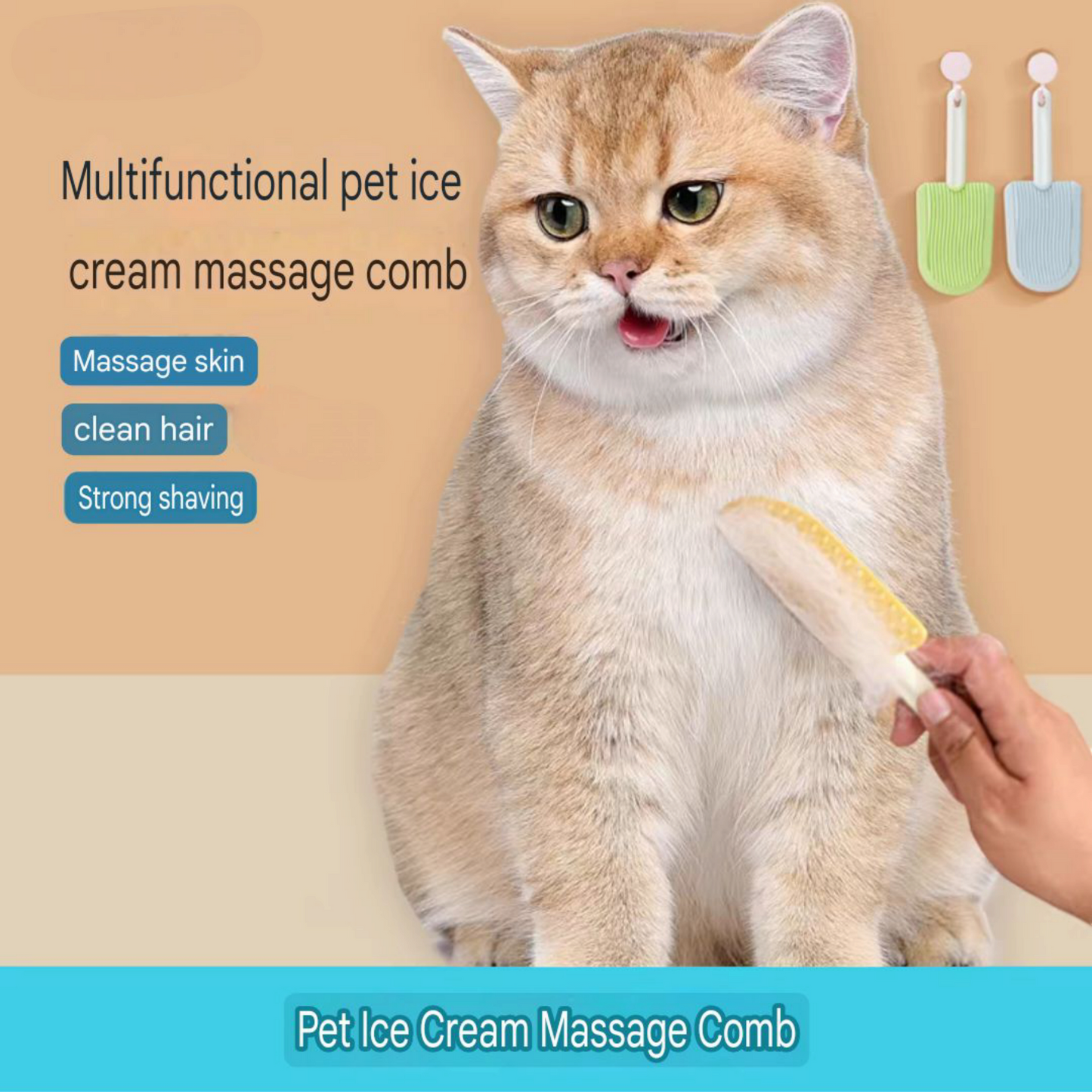 Pet Massage Comb - Multifunctional Ice Cream Grooming Tool for Fur Care & Anxiety Relief