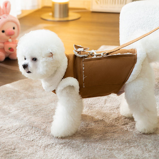 Cute Dog Coat - Stylish Pet Cotton Jacket With Plush Collar & Adorable Bow