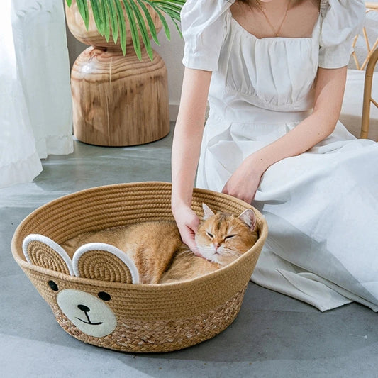 Cat Cooling Nest – Woven Basket Bed With Natural Airflow For Summer Comfort