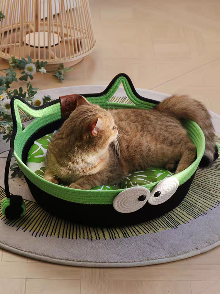 Woven Cat Nest – Durable Summer Pet Bed | Breathable, Lightweight Cat Sleeping Basket