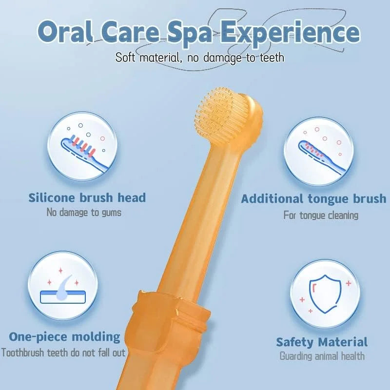 Pet Toothbrush Silicone Bristle Brush - Cat Dog Brush Set with Storage Cup