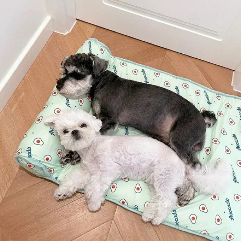 Ice Silk Cooling Mat – Breathable Pet Cushion with Soft Pillow for Dogs & Cats