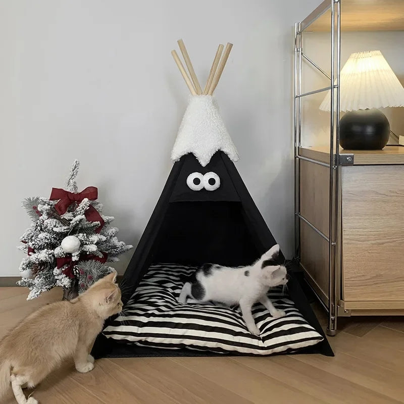 Winter Cat Tent - Cozy Teddy Cat Nest With Soft Cushion Pet Bed