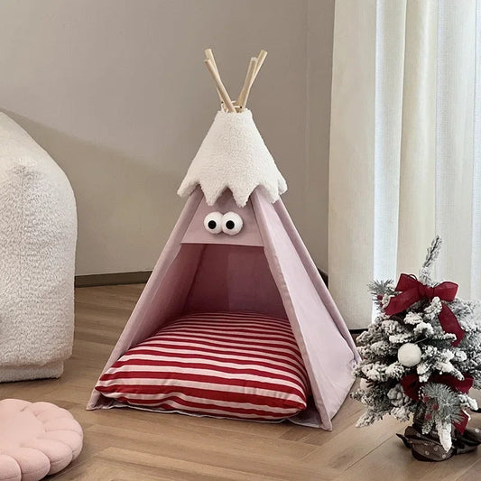Winter Cat Tent - Cozy Teddy Cat Nest With Soft Cushion Pet Bed