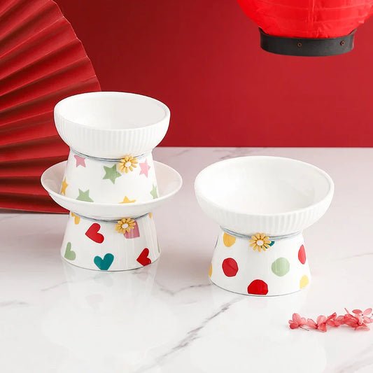 Ceramic Cat Bowl - Elevated Pet Feeding Dish | Whisker Fatigue Relief & Spill Resistant