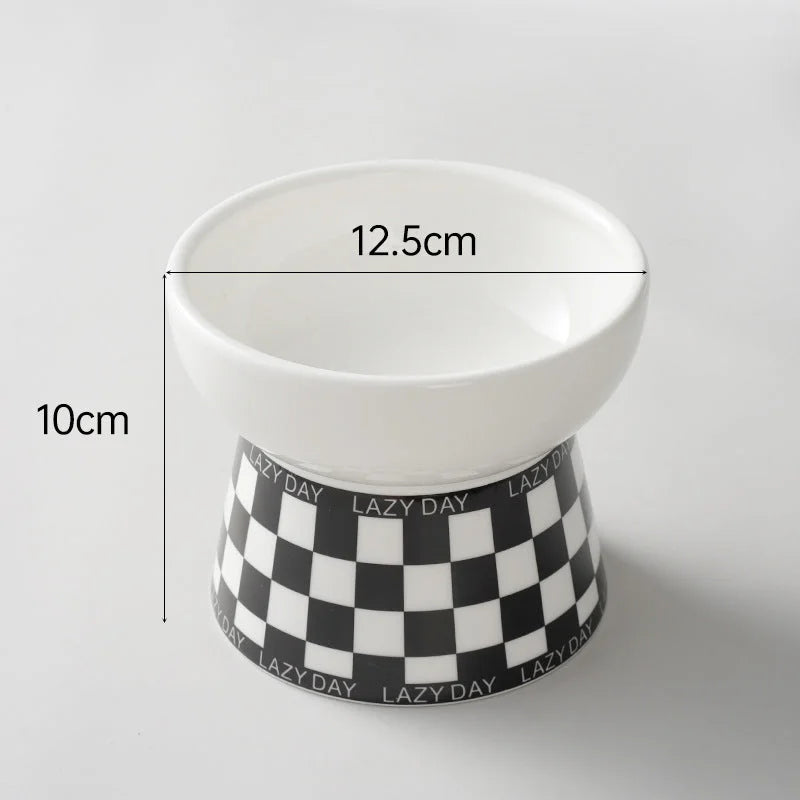 Ceramic Cat Bowl - Elevated Cat Dish With Whisker Fatigue Relief & Spill Resistant Design