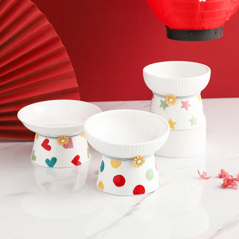 Ceramic Cat Bowl - Elevated Pet Feeding Dish | Whisker Fatigue Relief & Spill Resistant